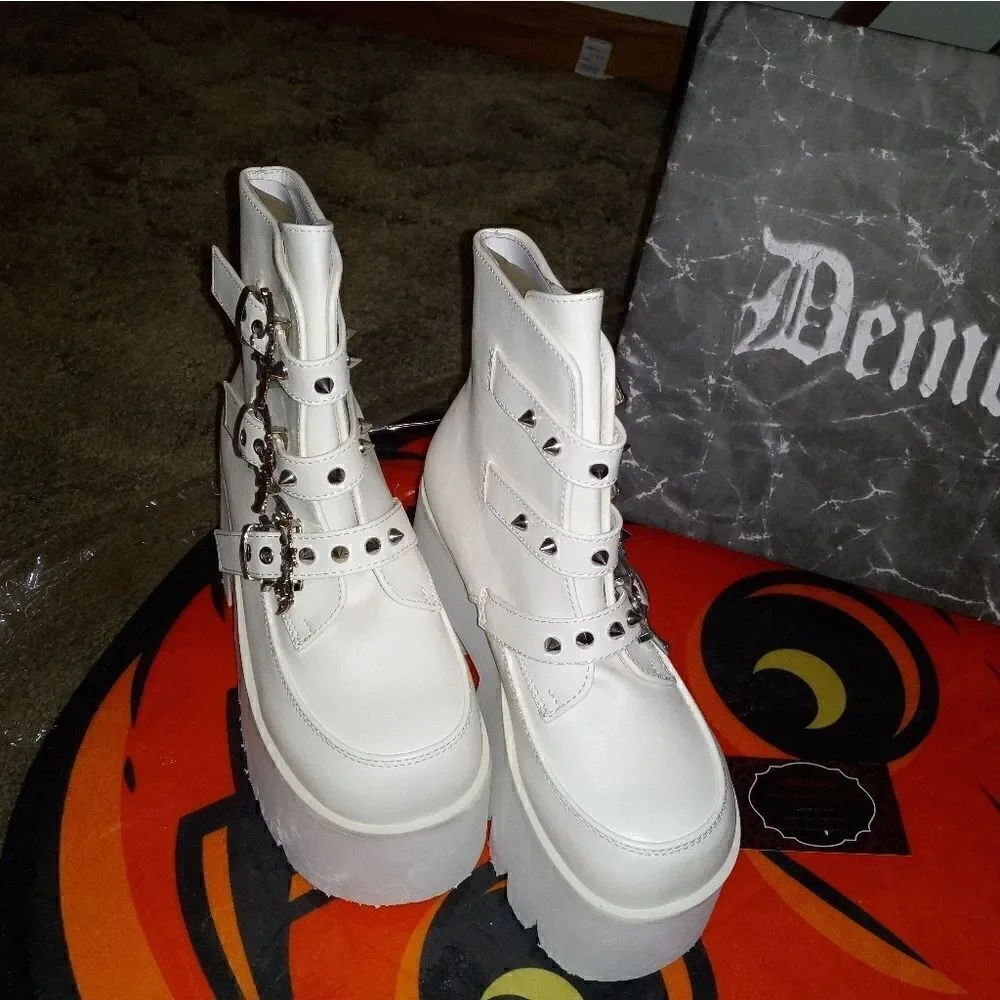 Demonia Batty Buckles Platform Ankle Boots NIB